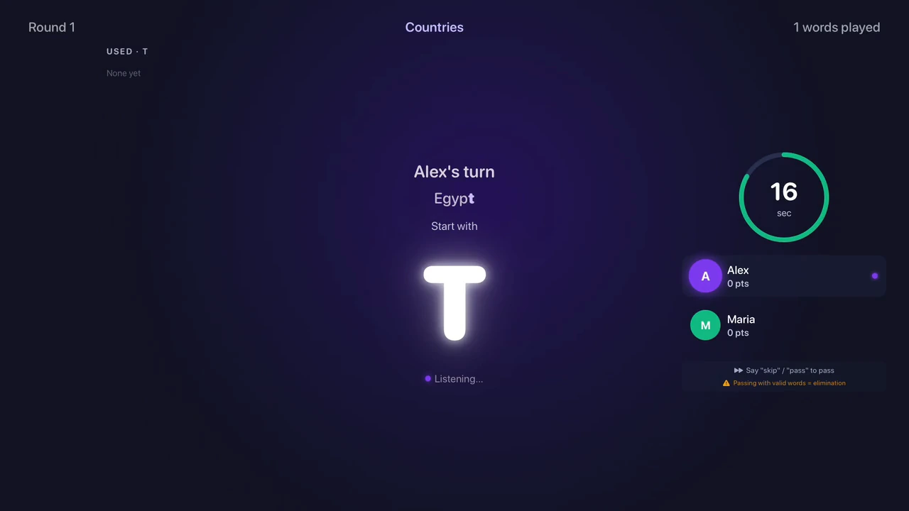 Last Letter’s native TV game view